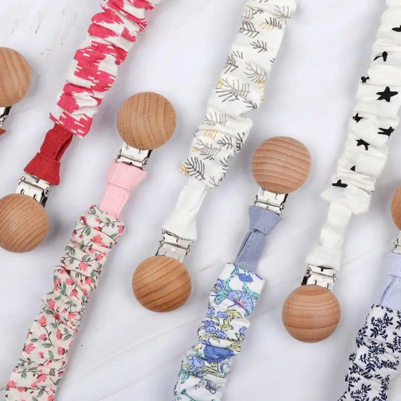 Baby Cotton Pacifier Chain Beech Wood Clip Infant Teething Toys Holder For Nipples Teether