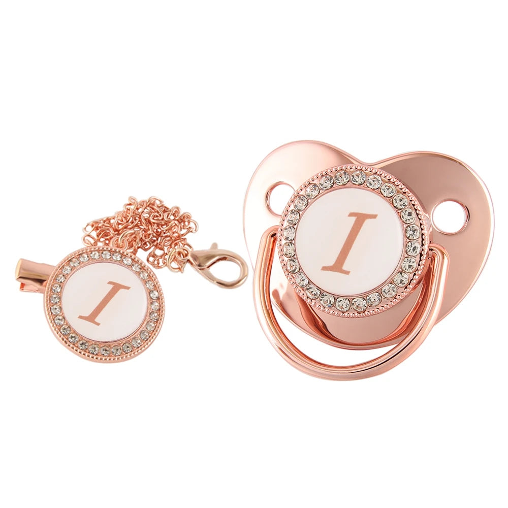 26 Letters Baby Pacifier Clip Rose Gold Bling Pacifiers Holder Silicone Soother Nipple Dummy Baby Shower Gifts