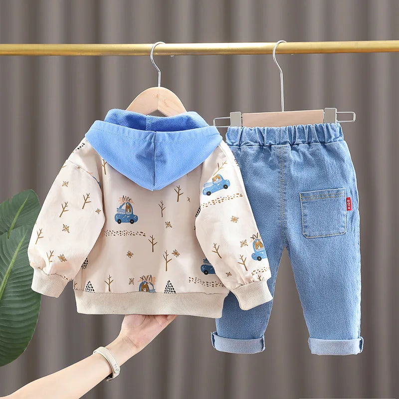 0-4 years old autumn new fashion cute car baby suit boys and girls long-sleeved striped three-piece children's sports suit