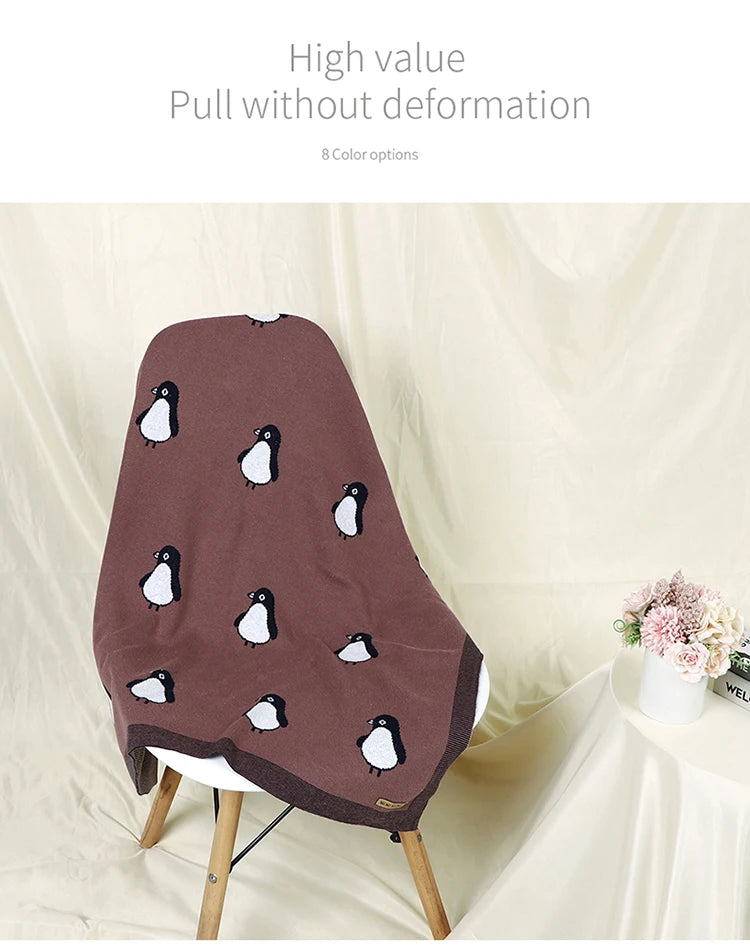 Newborn Baby Blanket Cotton Plaid Knit Toddler Boy Girl Stroller Wrap Swaddle Infant Bed Sleeping Covers Cute Penguin Soft Quilt
