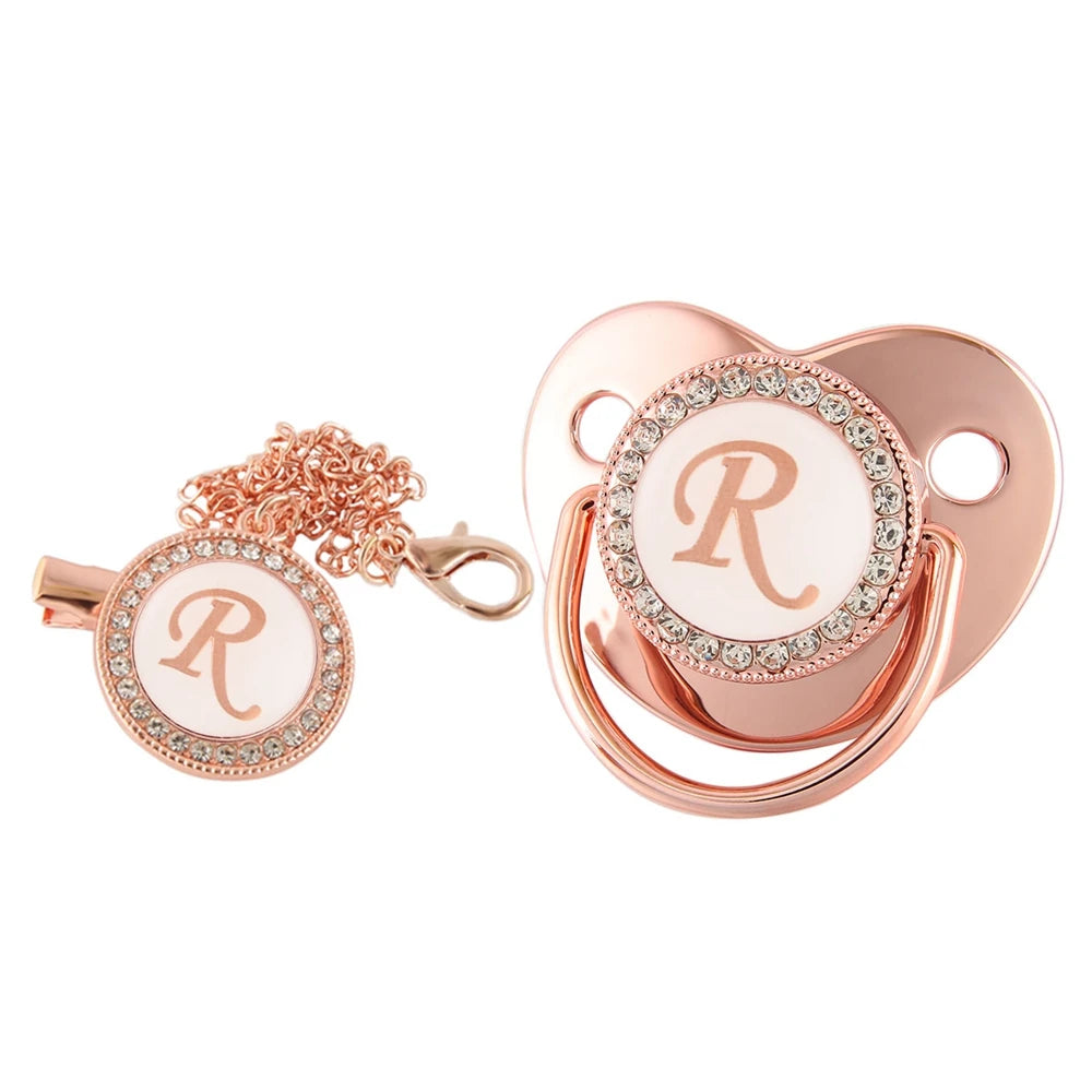 26 Letters Baby Pacifier Clip Rose Gold Bling Pacifiers Holder Silicone Soother Nipple Dummy Baby Shower Gifts