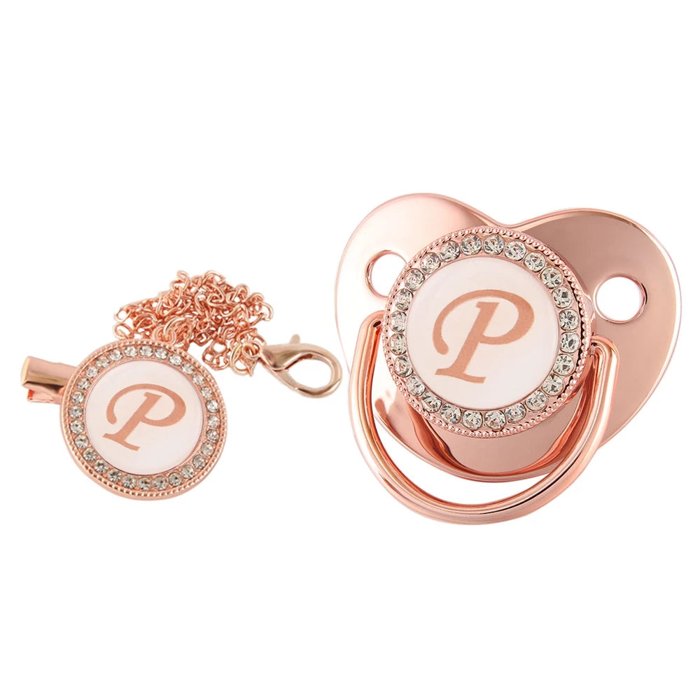 26 Letters Baby Pacifier Clip Rose Gold Bling Pacifiers Holder Silicone Soother Nipple Dummy Baby Shower Gifts