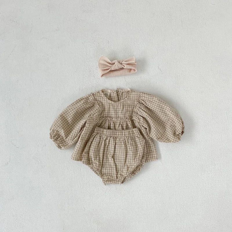 MILANCEL Baby Girls Clothes Plaid Infant Girls Clothes Set Puff Sleeve Blouse and Bloomer Toddler Girls Suit