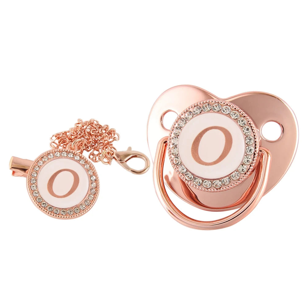 26 Letters Baby Pacifier Clip Rose Gold Bling Pacifiers Holder Silicone Soother Nipple Dummy Baby Shower Gifts