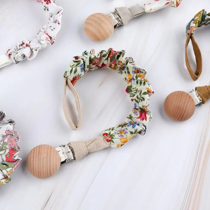 Baby Cotton Pacifier Chain Beech Wood Clip Infant Teething Toys Holder For Nipples Teether