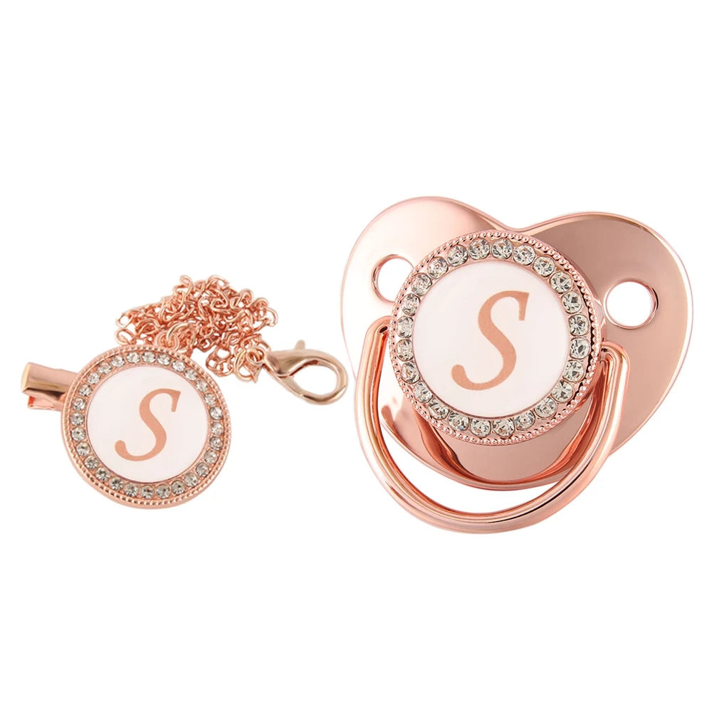 26 Letters Baby Pacifier Clip Rose Gold Bling Pacifiers Holder Silicone Soother Nipple Dummy Baby Shower Gifts