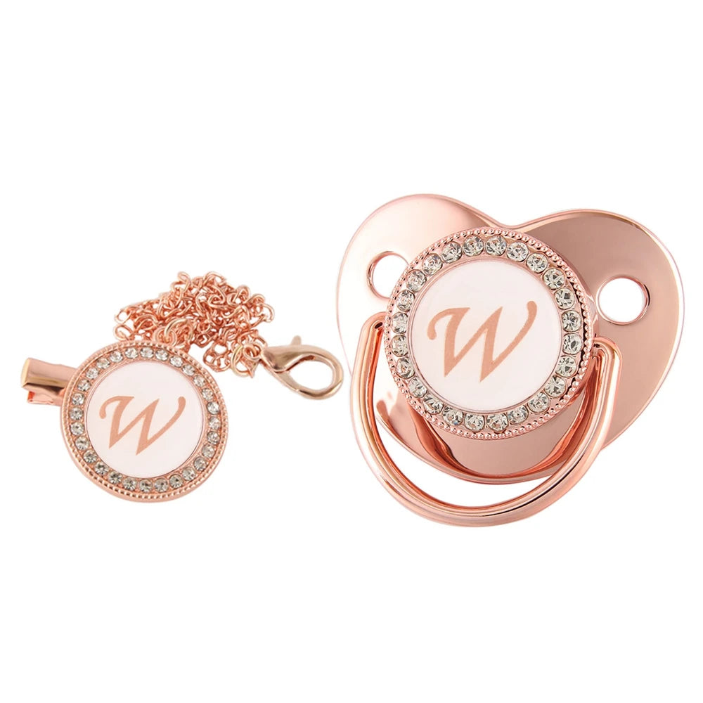 26 Letters Baby Pacifier Clip Rose Gold Bling Pacifiers Holder Silicone Soother Nipple Dummy Baby Shower Gifts