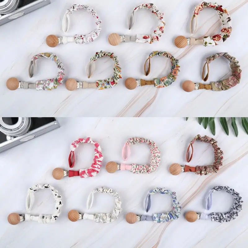Baby Cotton Pacifier Chain Beech Wood Clip Infant Teething Toys Holder For Nipples Teether