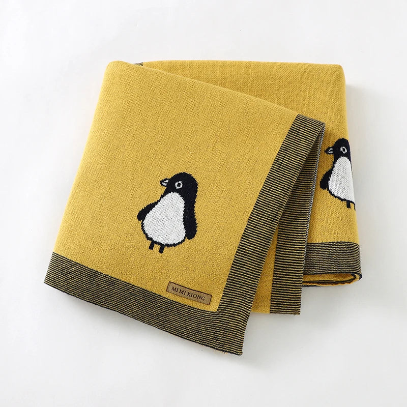 Newborn Baby Blanket Cotton Plaid Knit Toddler Boy Girl Stroller Wrap Swaddle Infant Bed Sleeping Covers Cute Penguin Soft Quilt