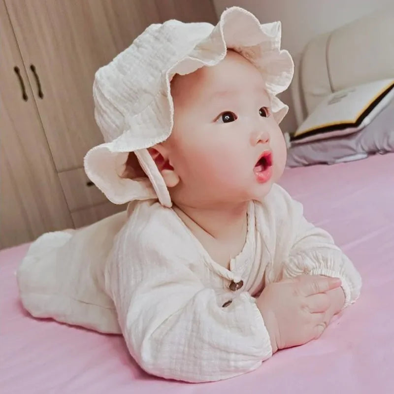 Baby Boys Girls Clothes Newborn Jumpsuit + Hats Infant Muslin Cotton Long Sleeve Romper 0-24 Month