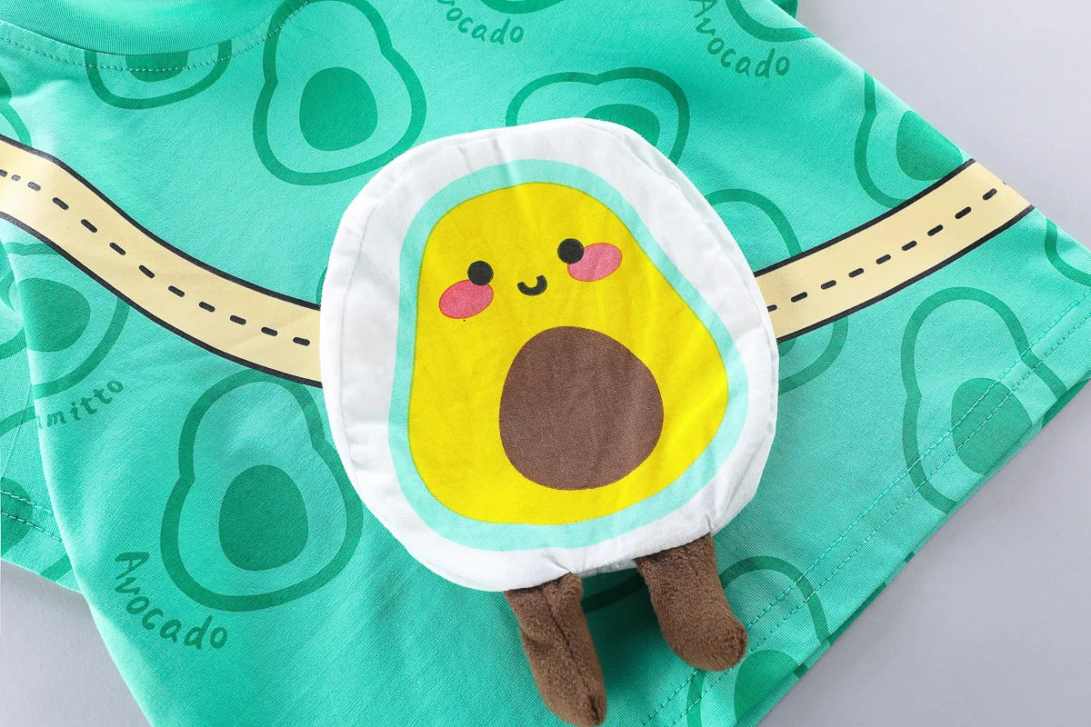 New Toddler Boys Fashion Casual Clothes Outfits 0-5years Baby Girls Print T-shirt with Cartoon Bag+Denim Shorts Summer Clothing