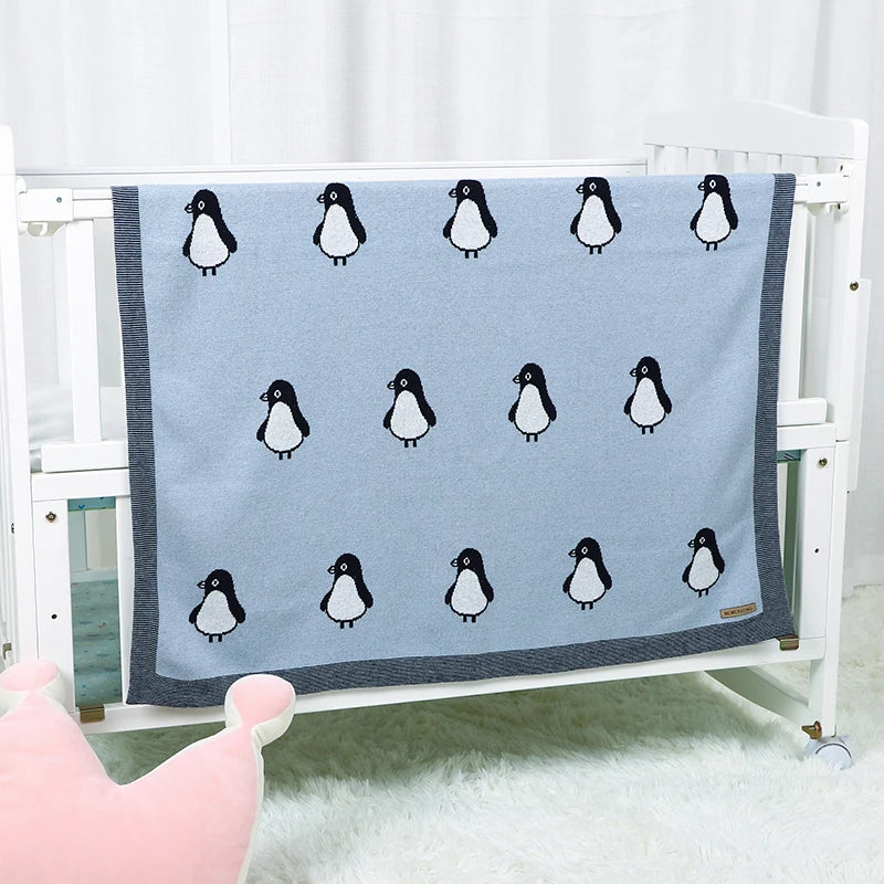 Newborn Baby Blanket Cotton Plaid Knit Toddler Boy Girl Stroller Wrap Swaddle Infant Bed Sleeping Covers Cute Penguin Soft Quilt