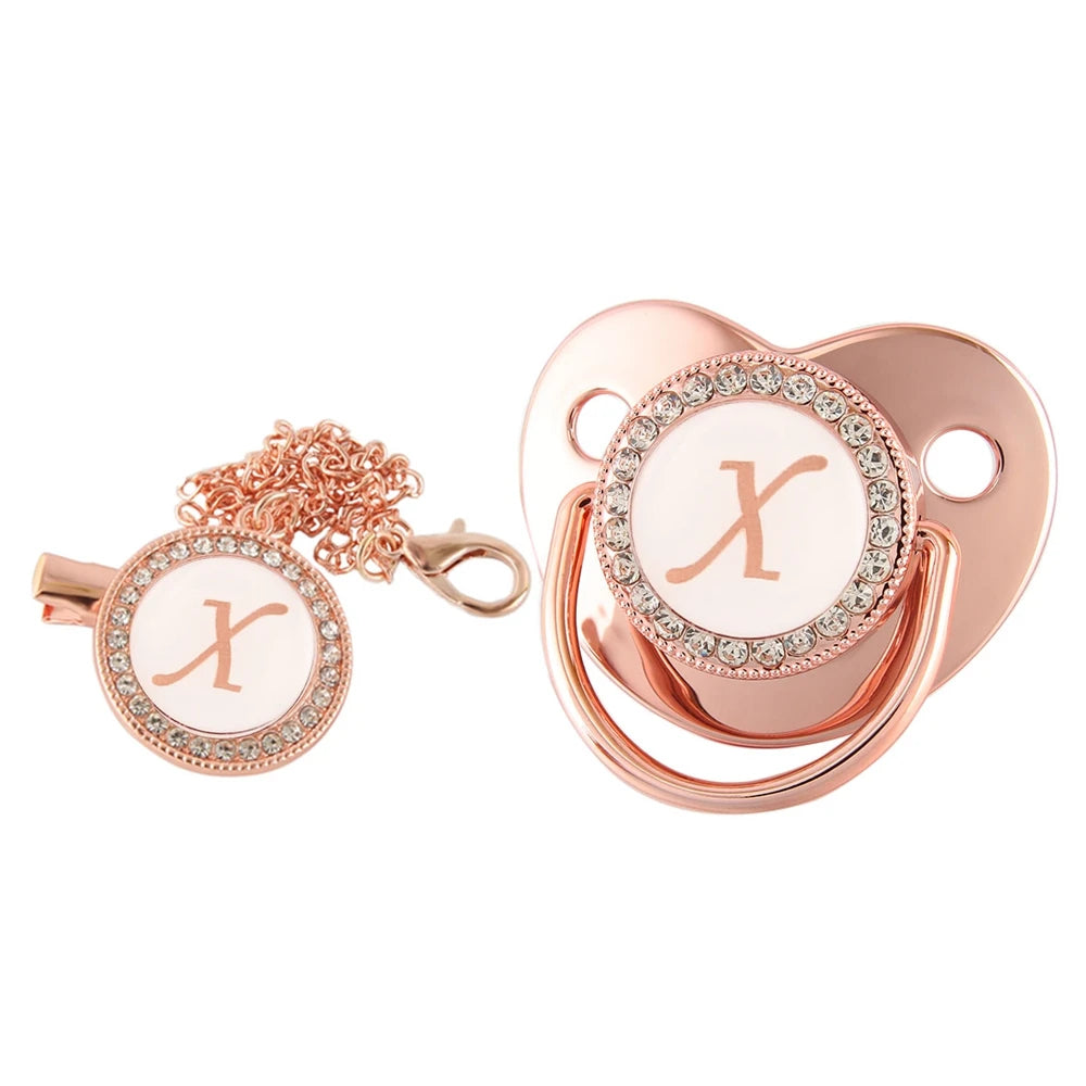 26 Letters Baby Pacifier Clip Rose Gold Bling Pacifiers Holder Silicone Soother Nipple Dummy Baby Shower Gifts