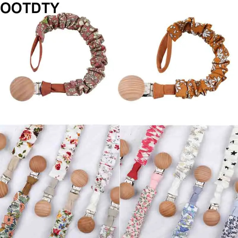 Baby Cotton Pacifier Chain Beech Wood Clip Infant Teething Toys Holder For Nipples Teether