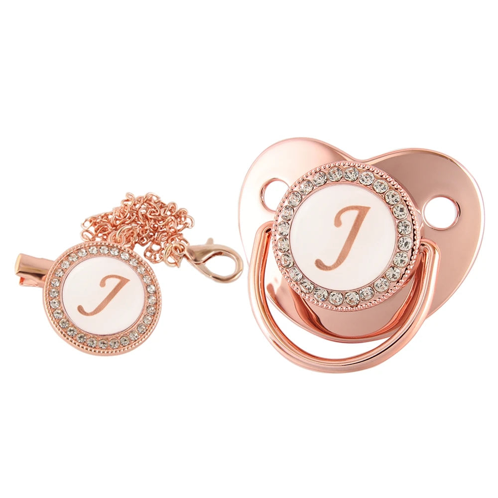 26 Letters Baby Pacifier Clip Rose Gold Bling Pacifiers Holder Silicone Soother Nipple Dummy Baby Shower Gifts