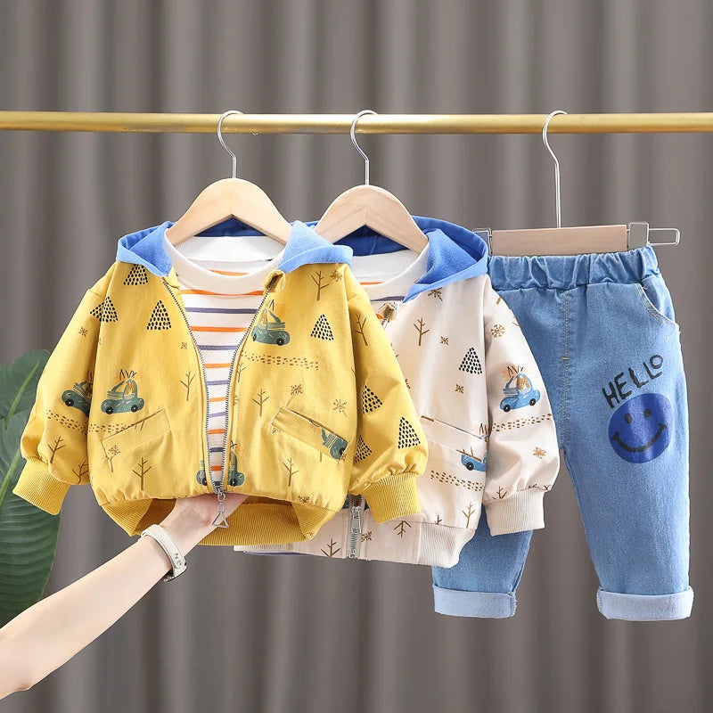 0-4 years old autumn new fashion cute car baby suit boys and girls long-sleeved striped three-piece children's sports suit