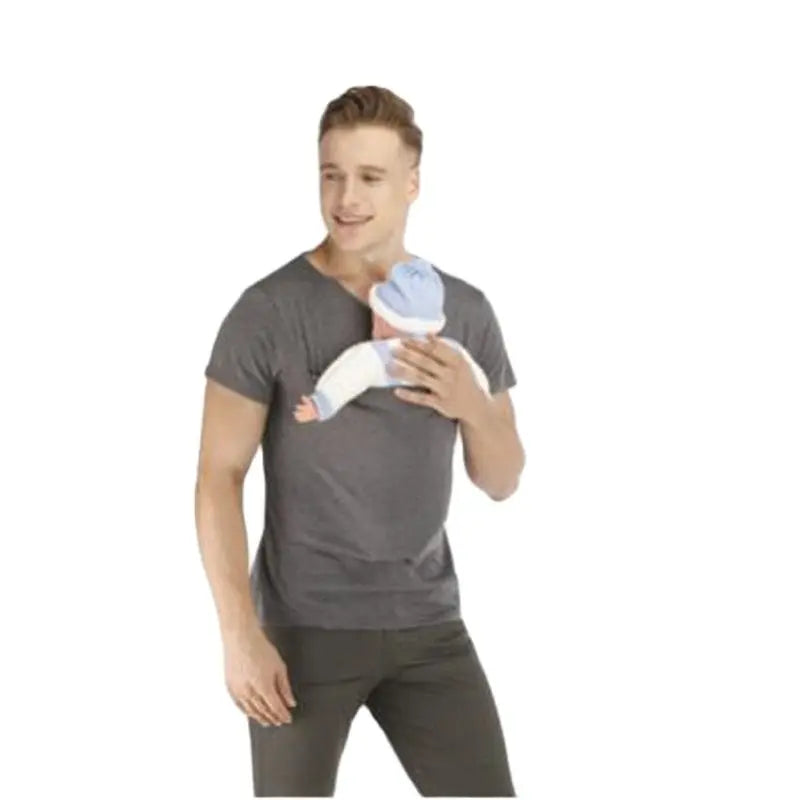Safety Kangaroo Pocket T Shirt Baby Carrier Pregnancy Clothes Summer Short Sleeve Mother Father Top for Feeding Big Nylon Cotton