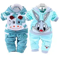 2023 Winter Baby Clothes Sets Autumn Cotton Thick Warm Suit Hooded Sweater Cartoon Cute Three-Piece Baby Girls Boy Fleece Outfit