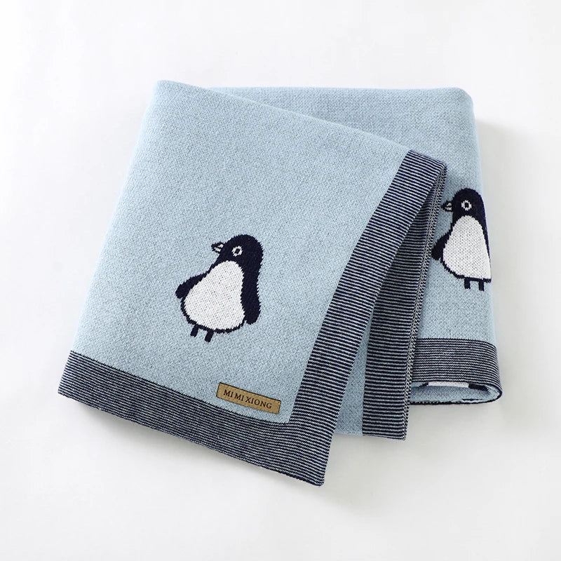 Newborn Baby Blanket Cotton Plaid Knit Toddler Boy Girl Stroller Wrap Swaddle Infant Bed Sleeping Covers Cute Penguin Soft Quilt