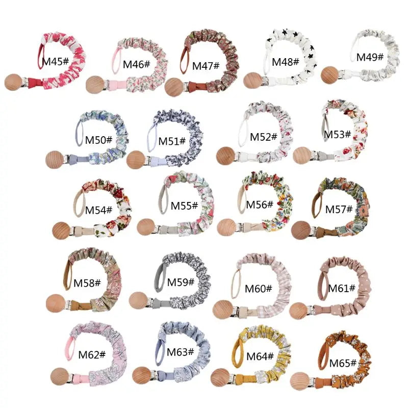 Baby Cotton Pacifier Chain Beech Wood Clip Infant Teething Toys Holder For Nipples Teether