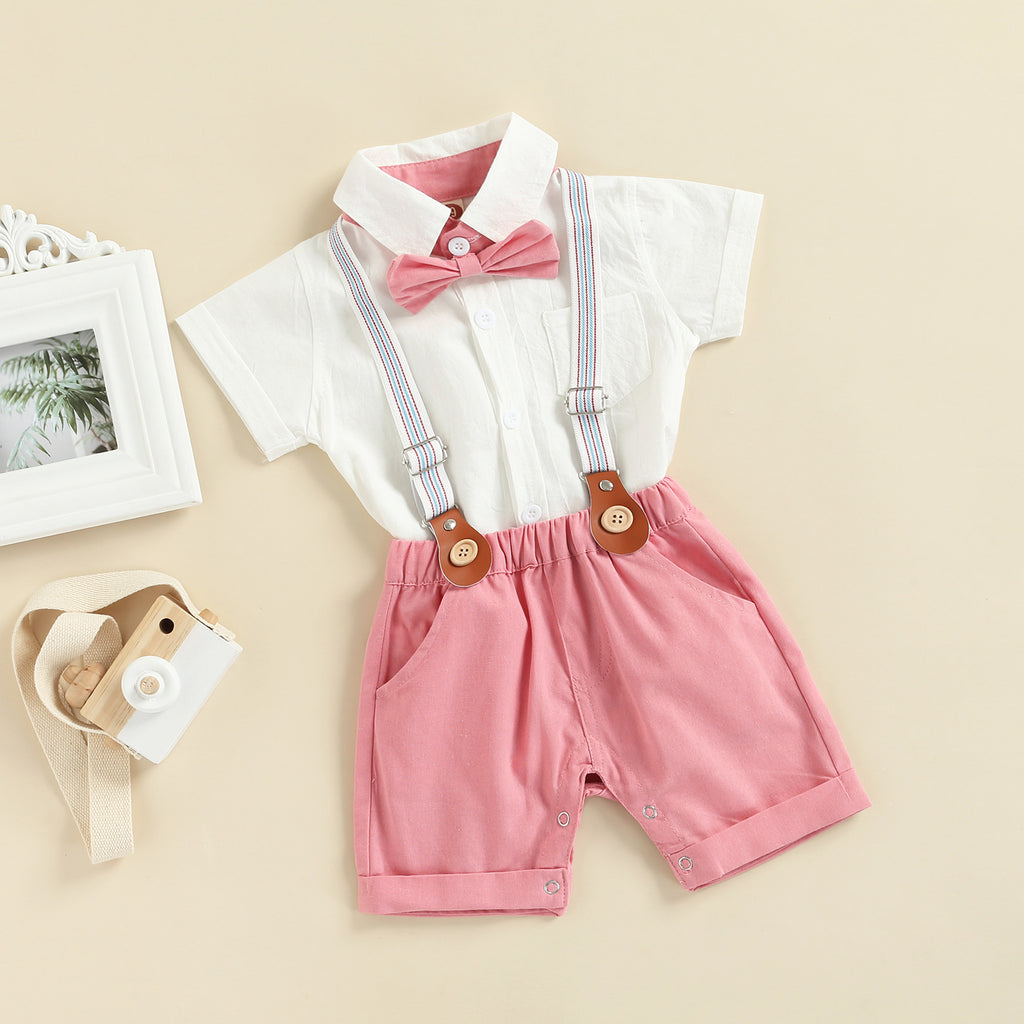 0-3Y Newborn Baby Boy Gentleman Outfits Short Sleeve Shirts Romper Overalls Shorts Infant Summer Boys Clothes Formal Suits 2Pcs