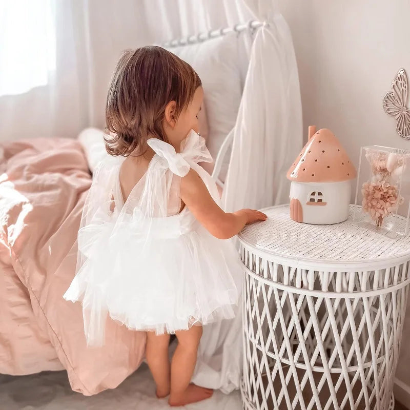 2026 Summer Baby Clothes 100 Day Baptism Birthday Party Sleeveless Jumpsuit Mesh Bow Romper Girl Princess Dress