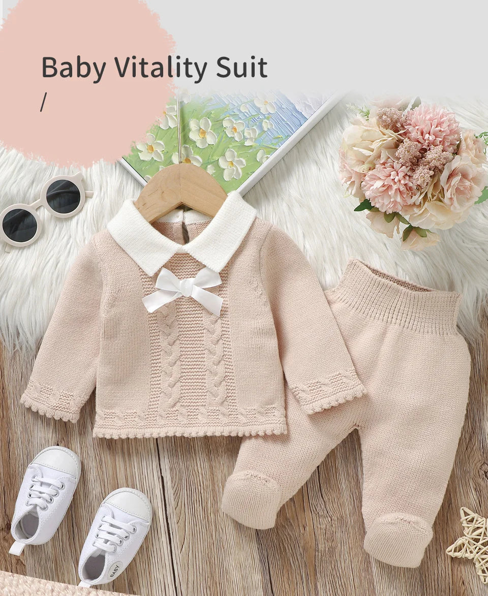 Fashion Baby Girl Clothes Sets Autumn Camel Turtle Neck Long Sleeve Knit Newborn Sweater Shirts+Pants Outfits 2pc Infant Costume