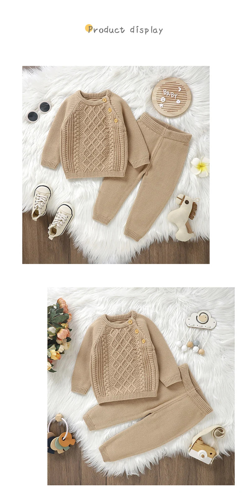 Newborn Baby Clothes Set Knit Infant Boy Girl Pullover +Pants Long Sleeve Autumn Kid Sweaters +Trousers 0-18M 2PCS Fashion Solid