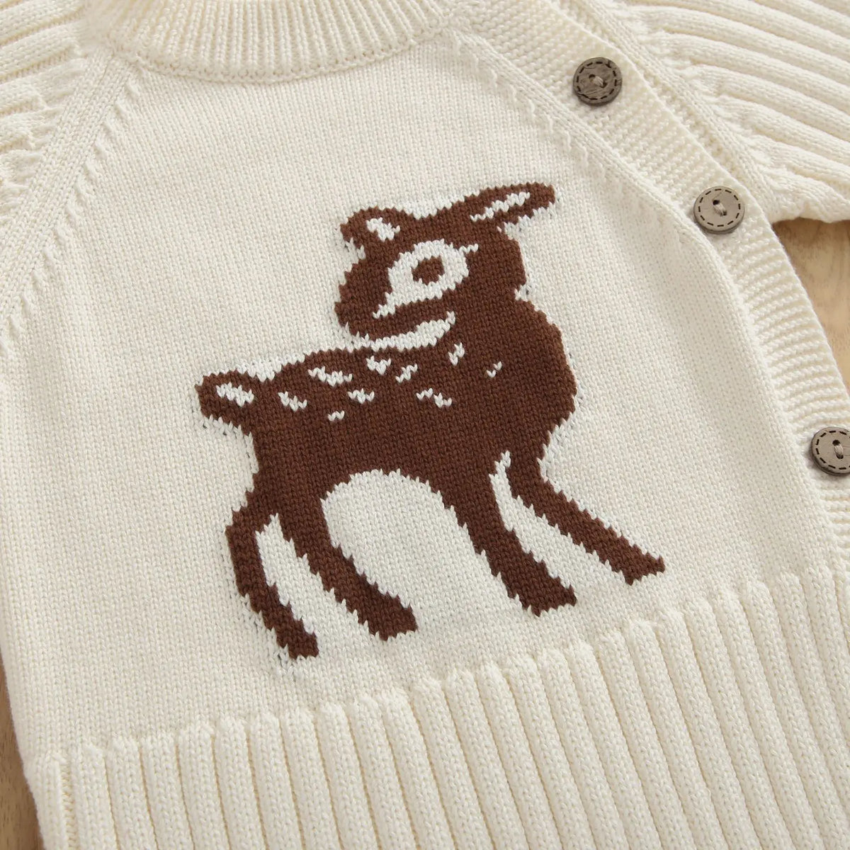 2026 Autumn Baby Clothes Cute Deer Print Infant Girls Knit Rompers Full Snap Button Infant Sweater Jumpsuit