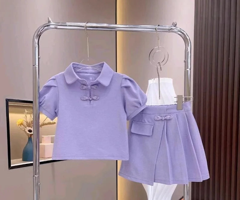 2026 summer child teenager Girls Clothes slim short sleeve rose red sweatshirt T-shirt and mini Pleated skirt 4 8 9 10 12 Year