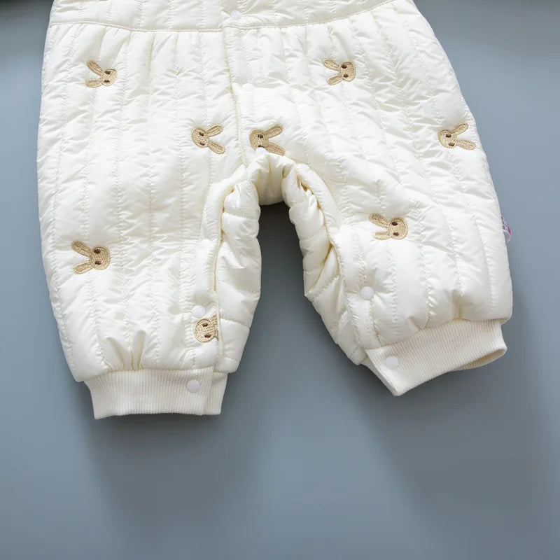 Baby Clothes Newborn Rompers 2024 Winter Cotton-padded Infant Girls Jumpsuit Toddler Embroidered Bunny Turn Down Collar Outwear