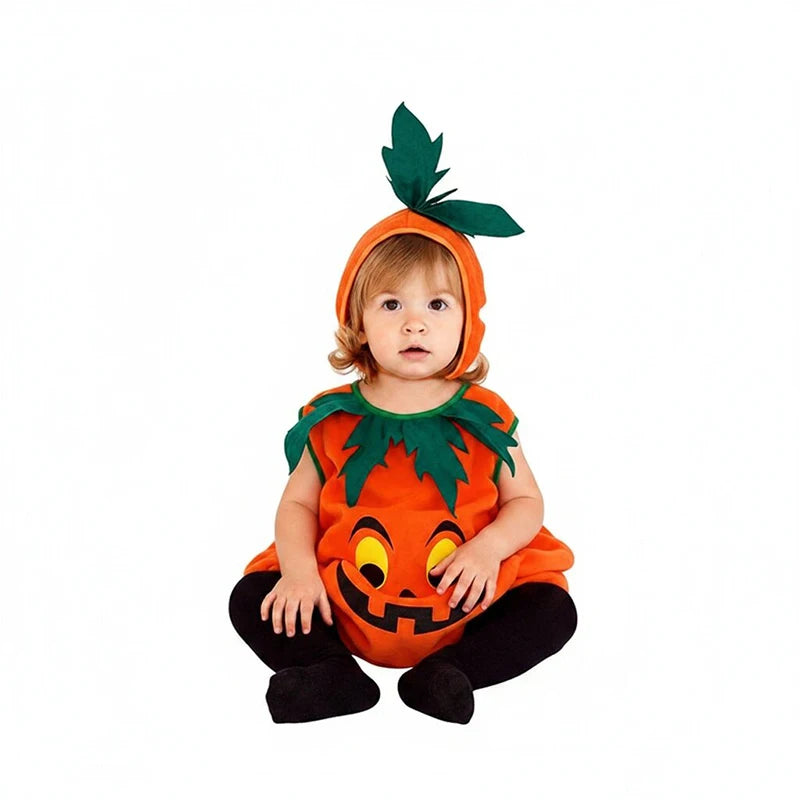 2026 Baby Girls Boys Children Jumpsuit Halloween Pumpkin Costume with Hat Cosplay Stage Performance Christmas Party Costume