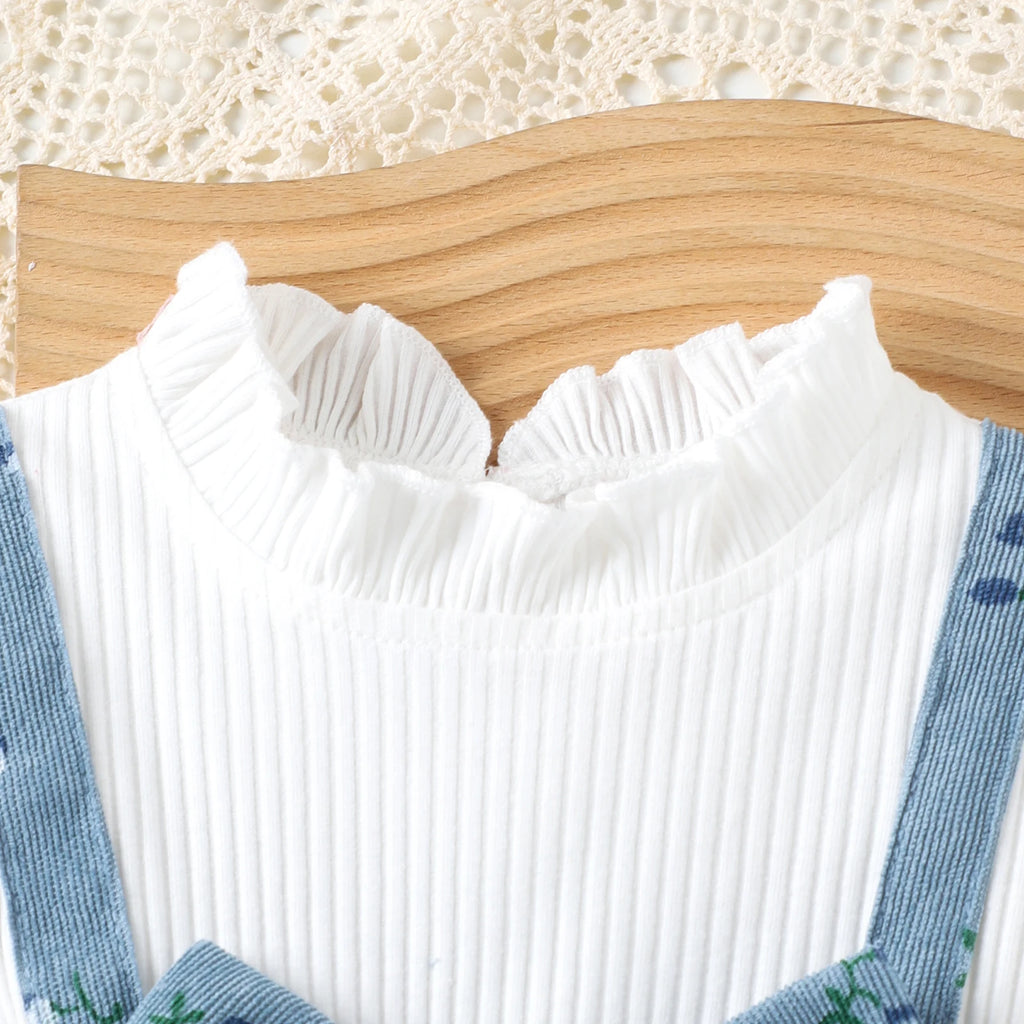 Spring and Autumn New Style Girls Are Sweet and Comfortable 1-4 Years Old White Long-Sleeved Color Matching Top + Trousers