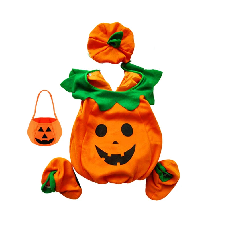 2026 Baby Girls Boys Children Jumpsuit Halloween Pumpkin Costume with Hat Cosplay Stage Performance Christmas Party Costume