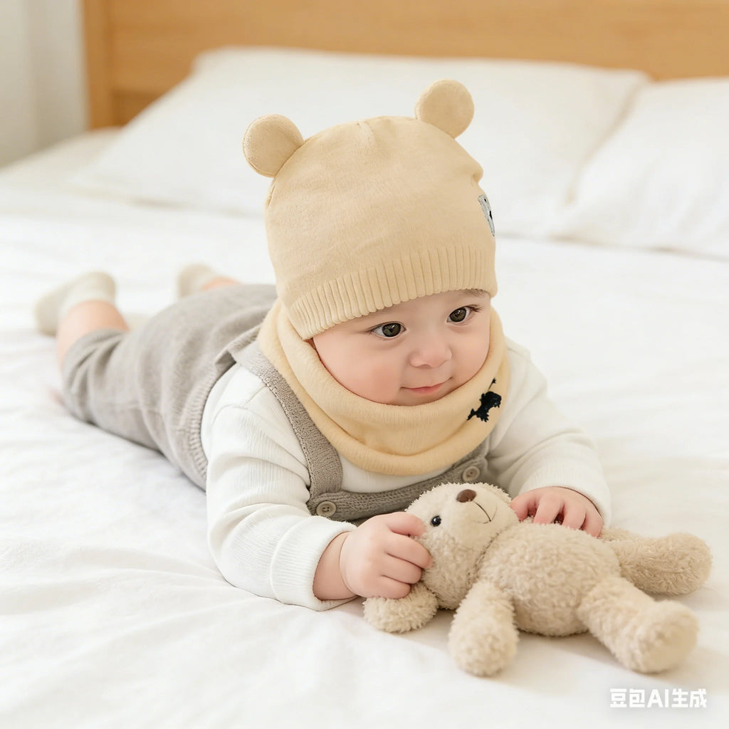 Baby Neck Warmer & Hat 2-Piece Set - Elastic Headband, Ear Protection, Warm & Cozy, Perfect Christmas Gift for Newborns