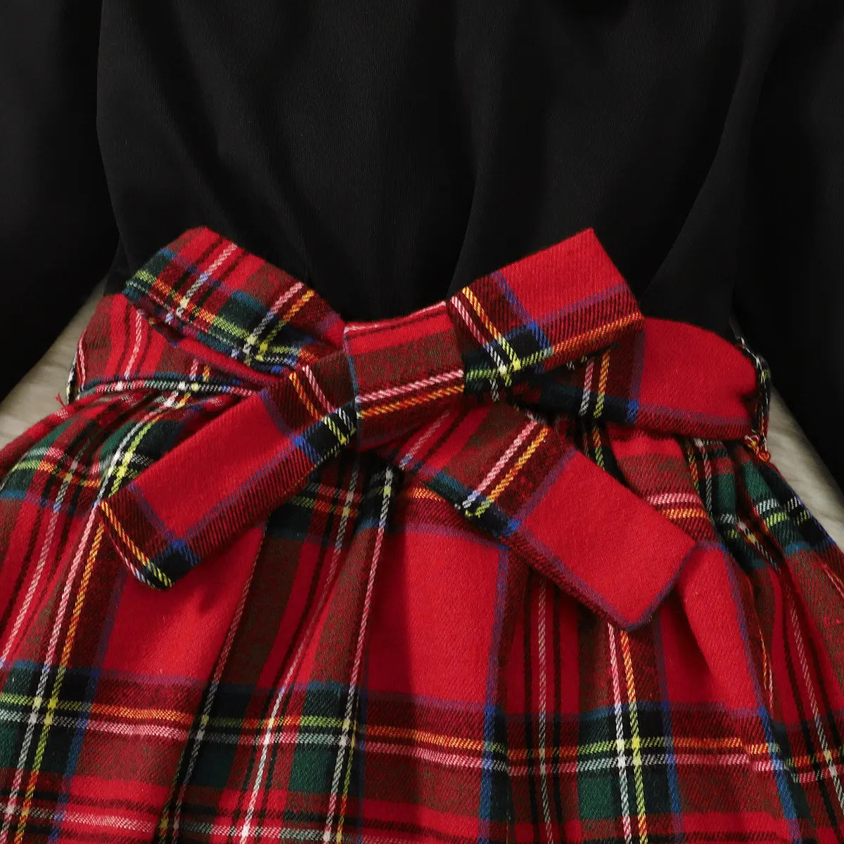 Autumn And Winter 4-7 Years Old Cool Girl Dress Long Sleeve  Checkered Patchwork Top  Princess Dress   With  Hat