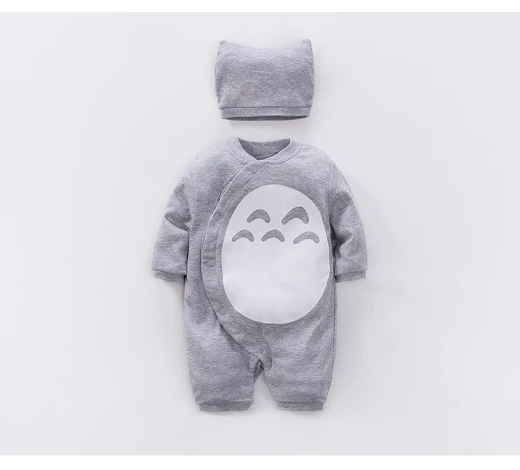 Newborn Clothes Cute Casual Pajamas Cotton Comfortable And Soft Spring And Autumn Long Sleeved 0-12 Baby Jumpsuit+Hat