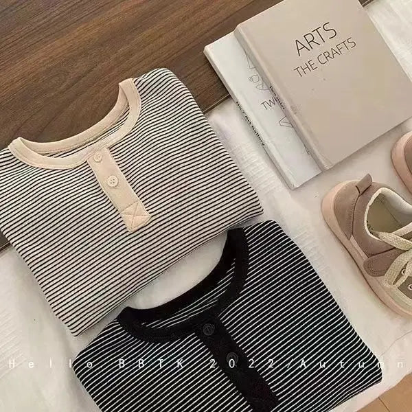 Children's Spring Autumn Long Sleeved T-shirt Boys Girls Korean Striped Children's Bottoming Shirt Baby Simple Top