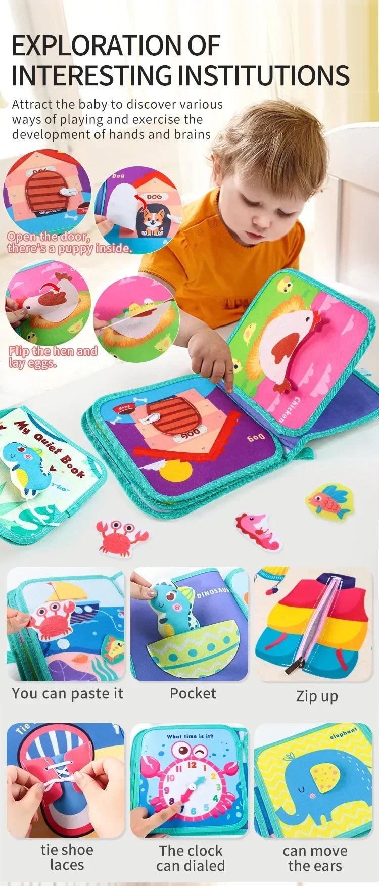 Montessori Busy Book for Toddlers, Activity Books for Airplane Car, Sensory Travel Toys, Preschool Learning Toys For Boy & Girl