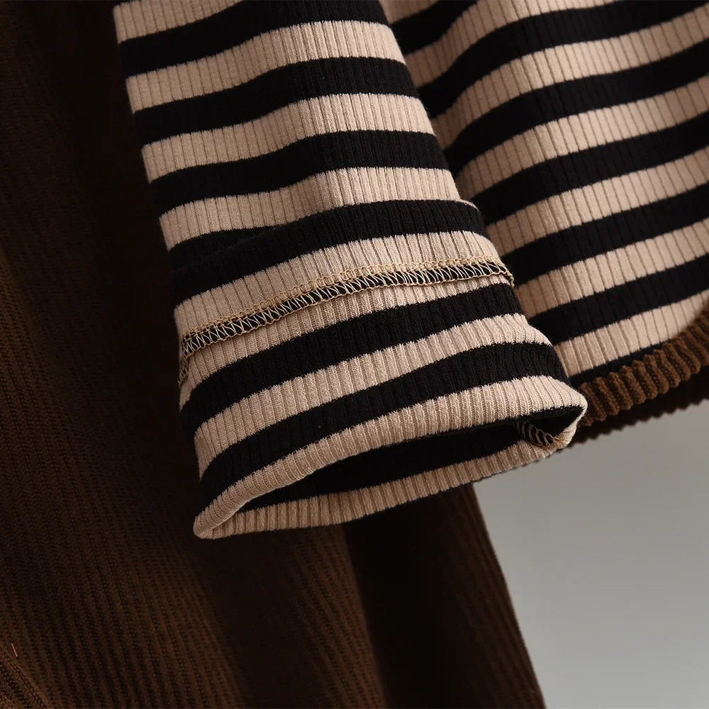 3-12 Year Old Children's Two-piece Set Autumn Long Sleeved Girls' Clothing Striped Printed Lapel Cardigan Top+Micro Flared Pants