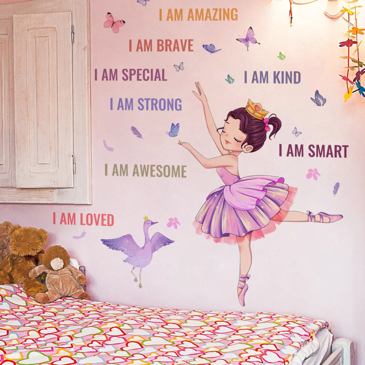 baby girl's room decoration 3d ballet dance wall sticker self adhesive living room inspirational quote wall decal for nursery