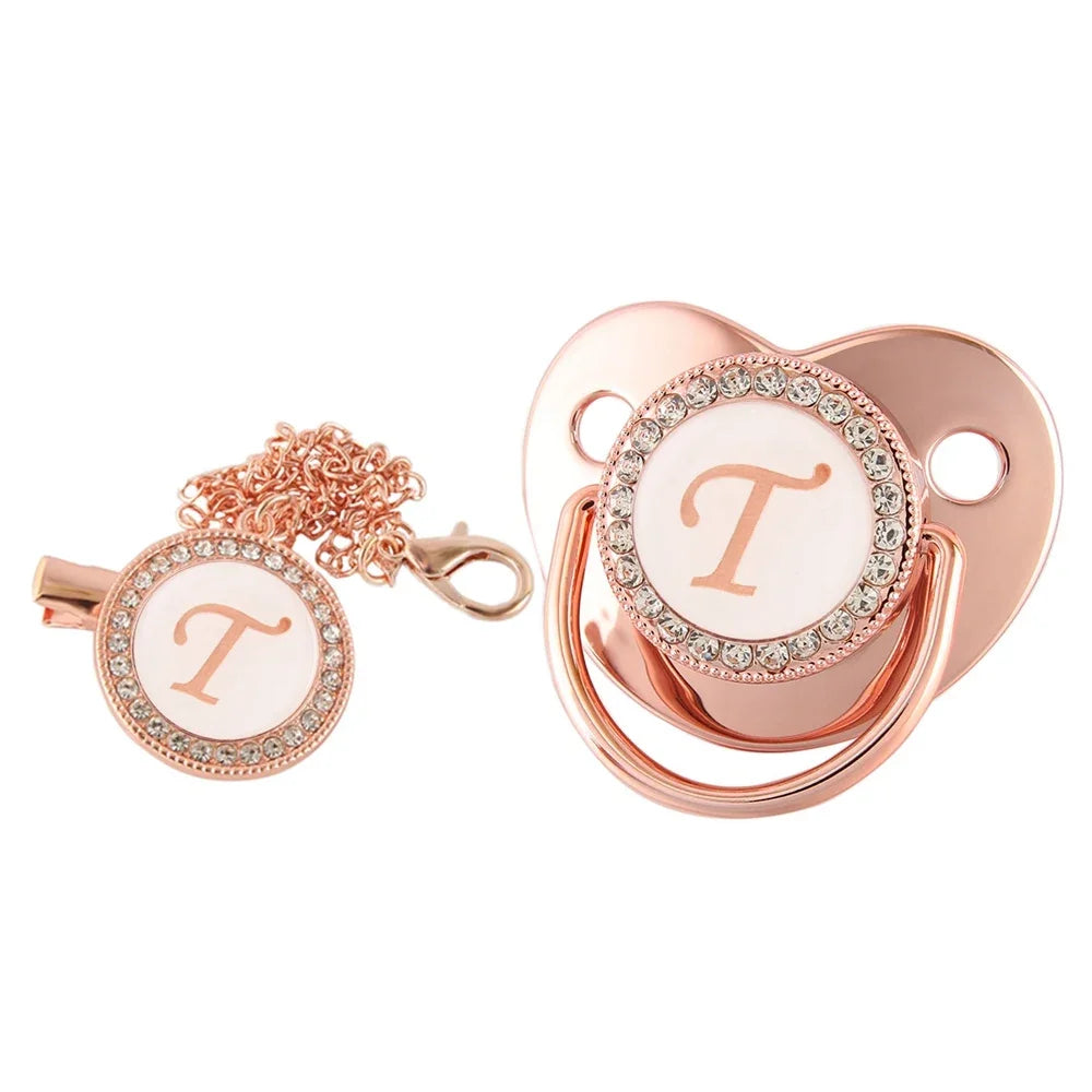 26 Letters Baby Pacifier Clip Rose Gold Bling Pacifiers Holder Silicone Soother Nipple Dummy Baby Shower Gifts