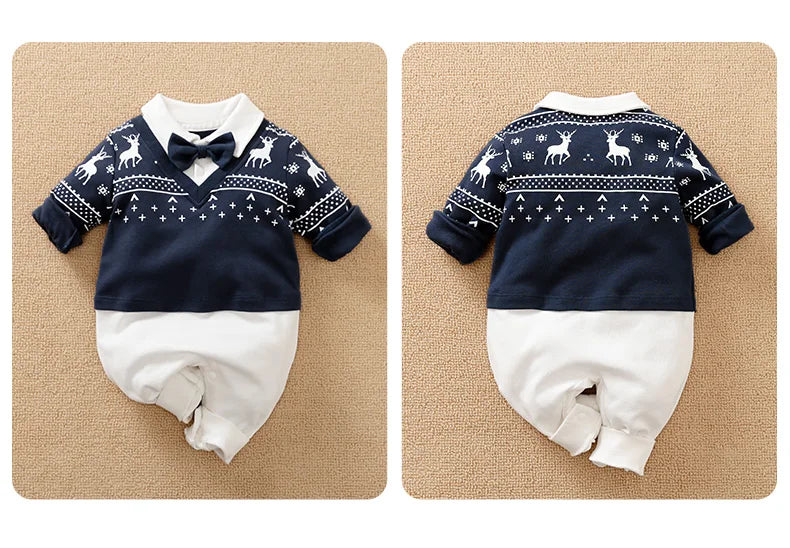 Newborn Gentleman Style Clothes Spring And Autumn Long Sleeved Pure Cotton Jumpsuit British Handsome Baby Boy Wedding Costume