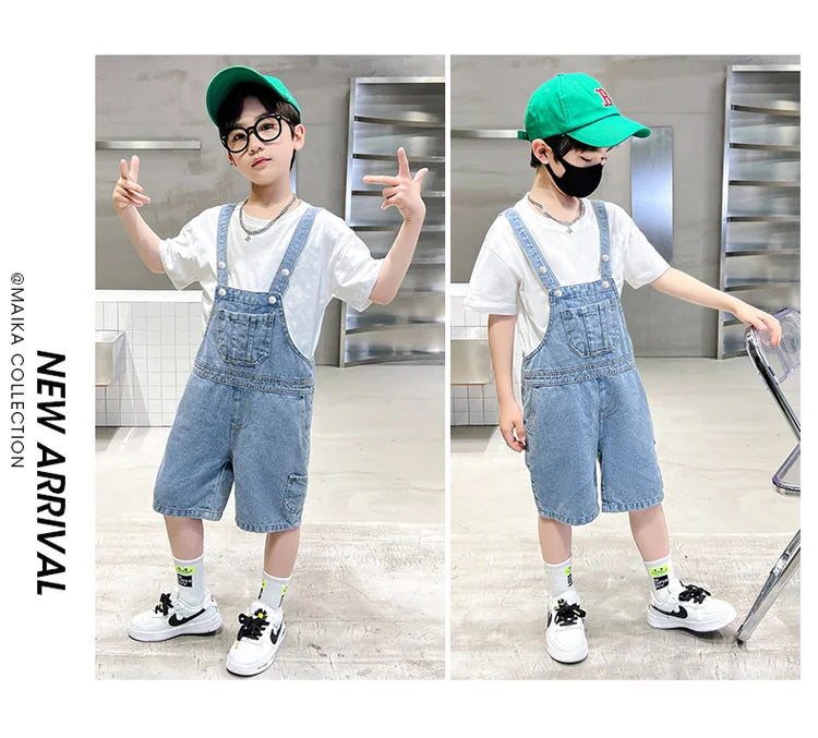 Children's Overalls Pants Boys New Summer Short Jumpsuit New Baby Trousers Bib Jeans Kids Denim Shortalls Age 4 To 14 Years Old