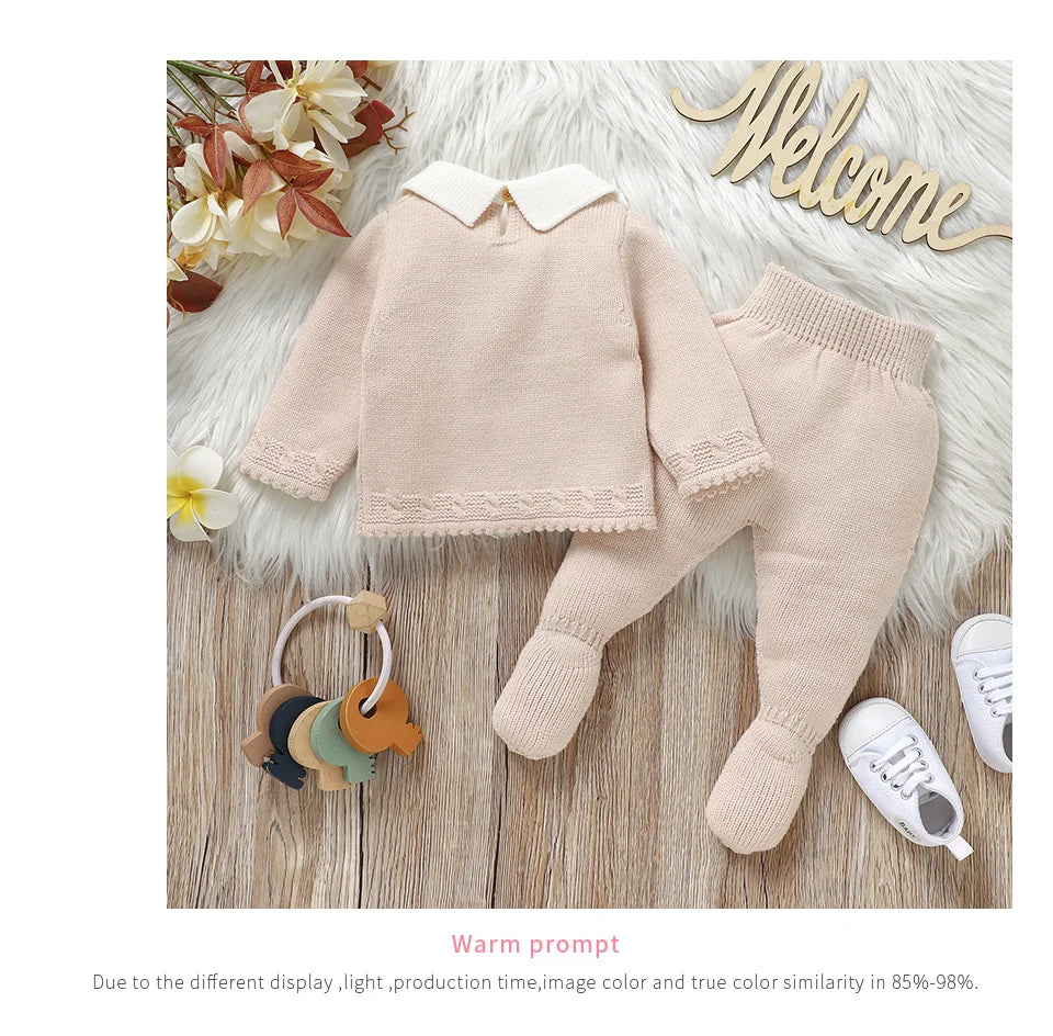 Fashion Baby Girl Clothes Sets Autumn Camel Turtle Neck Long Sleeve Knit Newborn Sweater Shirts+Pants Outfits 2pc Infant Costume