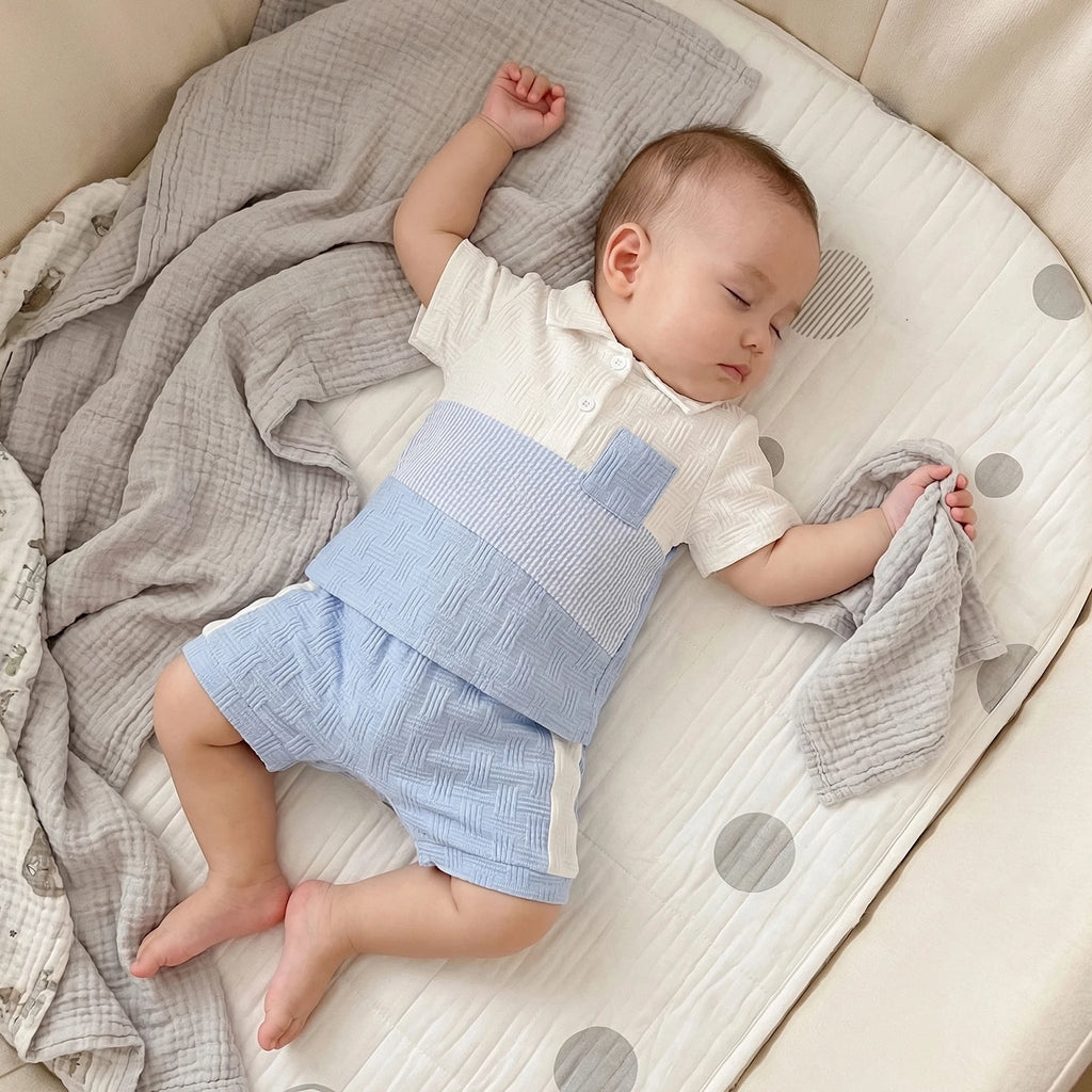 0-4Y Baby Boys Summer Outfits Contrast Color Lapel Short Sleeves T-Shirt Elastic Shorts Set Casual Boys 2 Piece Clothes Set