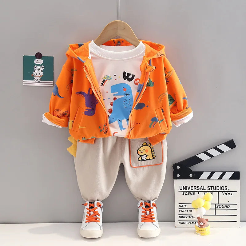 0-4 years old autumn new fashion cute car baby suit boys and girls long-sleeved striped three-piece children's sports suit