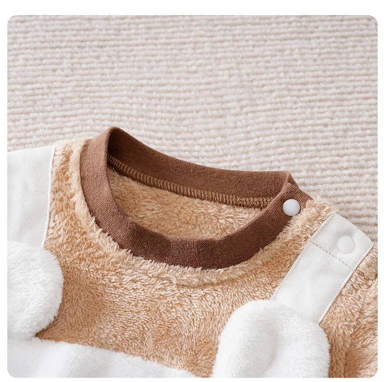 Baby Flannel Jumpsuit Winter Thick Warm Clothes Baby Cartoon Outdoor Clothes Cold Proof Snow Clothes