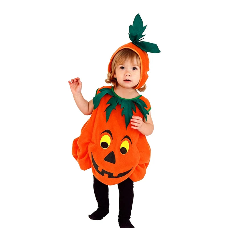 2026 Baby Girls Boys Children Jumpsuit Halloween Pumpkin Costume with Hat Cosplay Stage Performance Christmas Party Costume