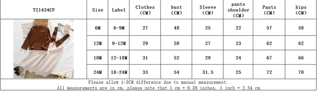 9 Months To 7 Year Old Cute Baby Girl Clothes Autumn Korean Version Coffee Color Half Collar Top + Beige Jumpsuit Two-piece Set